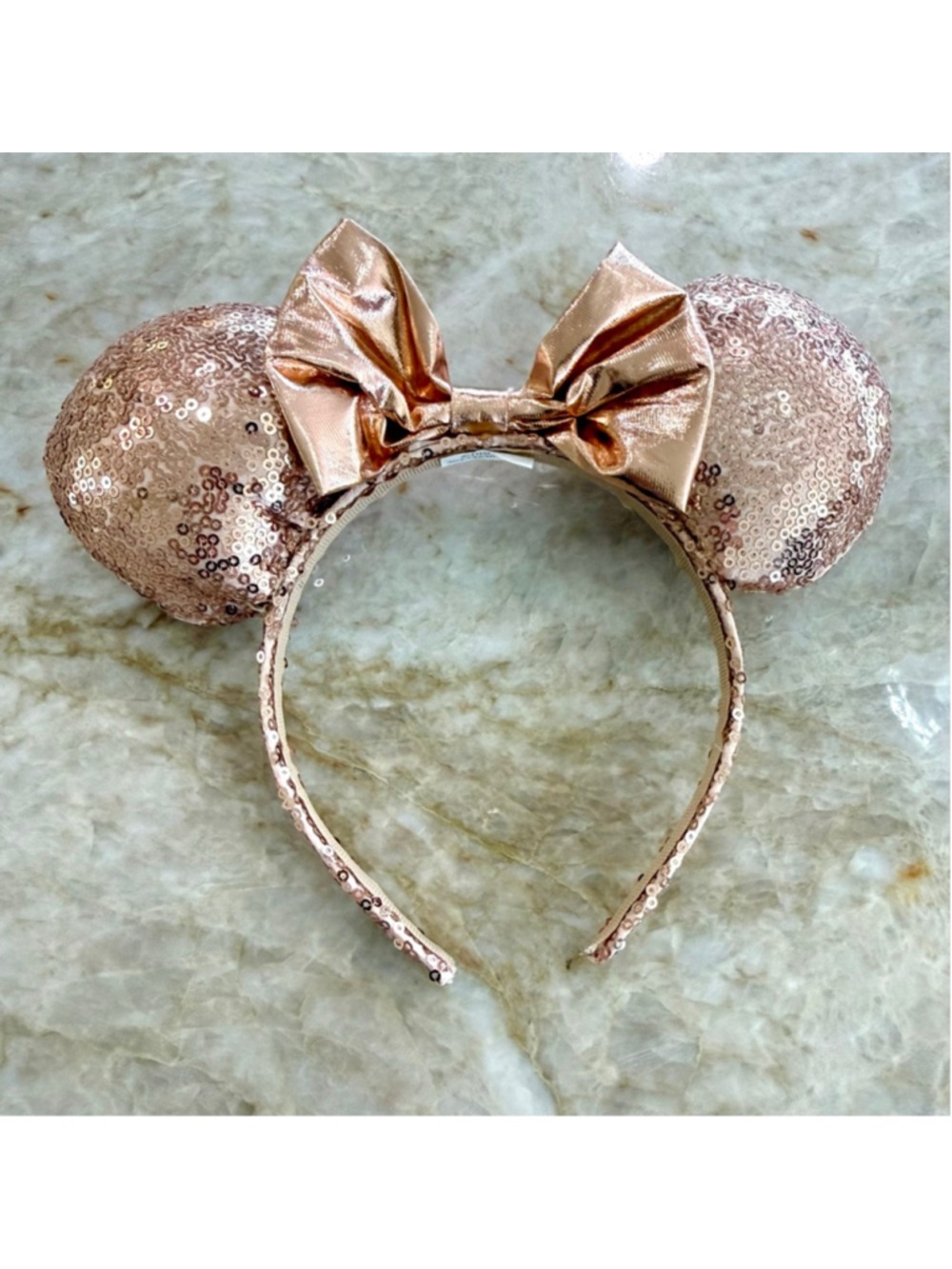 Disney Rose Gold Sequin Minnie Mouse Ears Headband fits most